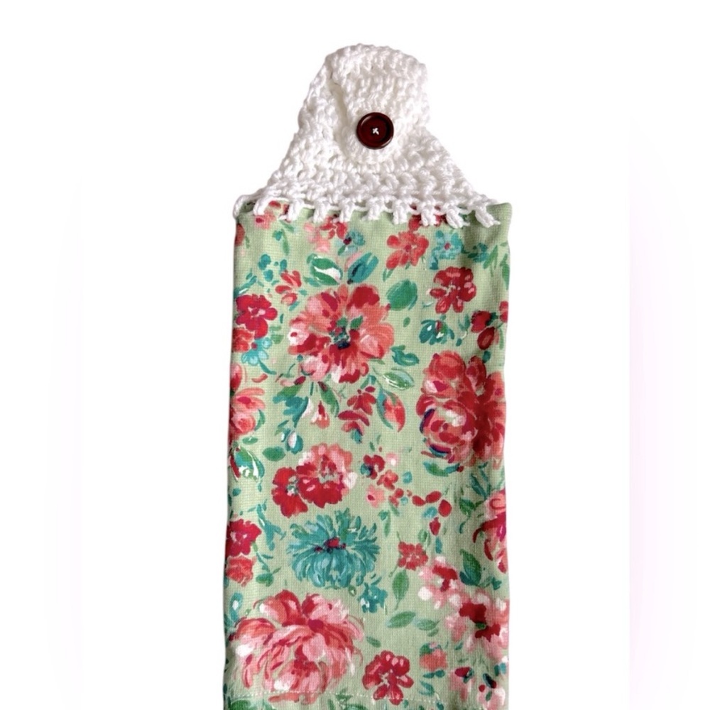 Hand Crafted Hanging Floral Kitchen Hand Towel with Crochet Top